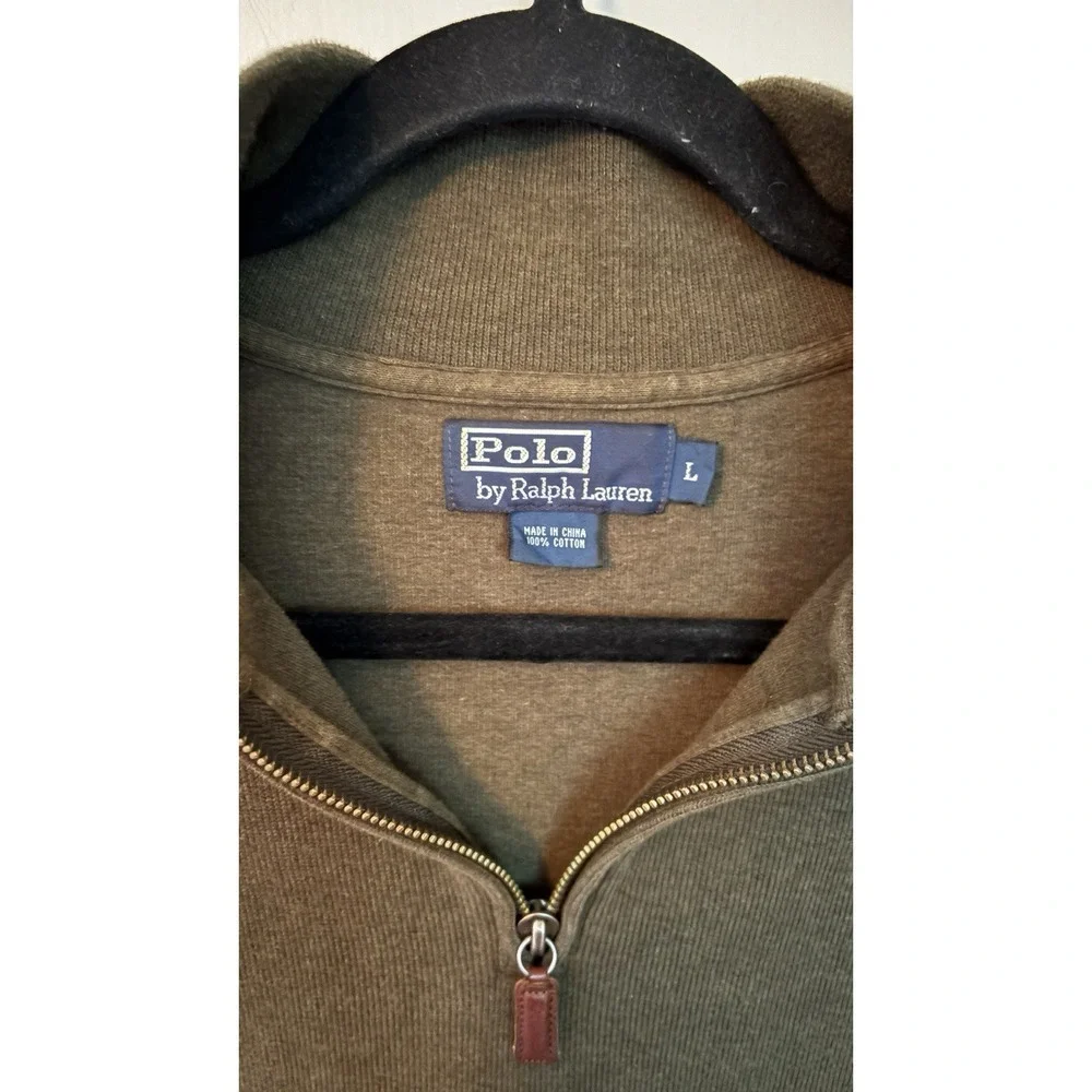 VTG 90s Polo Ralph Lauren Mens Sz L Olive Green Knit 1/4 Zip Sweater Purple Pony